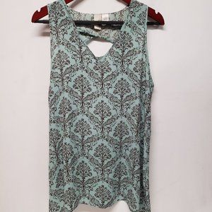 Anthro Francesca's Collection Blouse Tunic Boho Tank Sz L Light Green & Brown